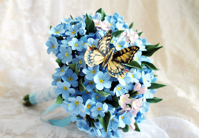 Обои картинки фото разное, ремесла,  поделки,  рукоделие, бабочка, незабудки