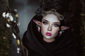 Картинка 3д+графика эльфы+ elves лицо посох эльф украшения уши девушка