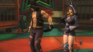 Картинка 3д+графика аниме+ anime поза парень цепи фон взгляд девушка