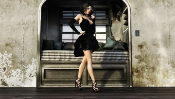 Картинка 3д+графика люди+ people девушка очки платье фон взгляд