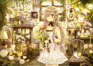 Картинка аниме животные +существа взгляд девушка фон