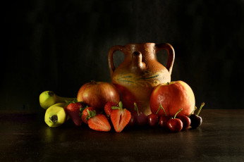 Картинка еда натюрморт фрукты кувшин