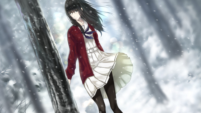 Обои картинки фото аниме, unknown,  другое, взгляд, девушка, фон