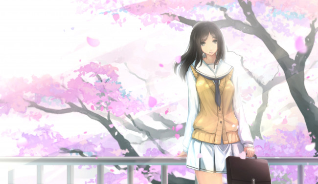 Обои картинки фото аниме, unknown,  другое, фон, взгляд, девушка