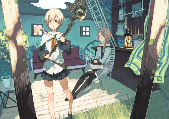 Обои картинки фото аниме, город,  улицы,  здания, фон, взгляд, девушка