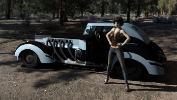 Картинка 3д+графика люди-авто мото+ people-+car+ +moto автомобиль фон взгляд девушка