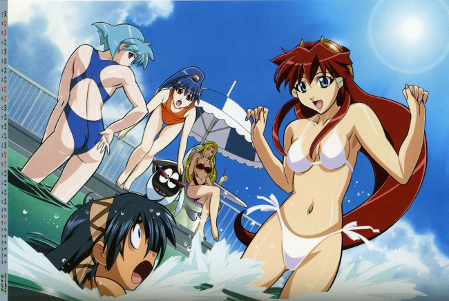 Обои картинки фото календари, аниме, девушка, взгляд, вода, купальник