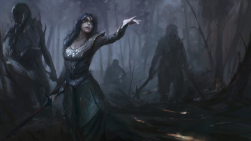 Картинка фэнтези девушки девушка меч платье фон