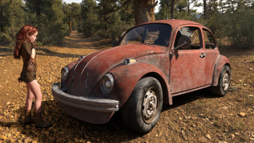 Картинка 3д+графика люди-авто мото+ people-+car+ +moto девушка взгляд фон