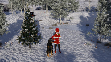 Картинка 3д+графика праздники+ holidays девушка взгляд фон снеговик