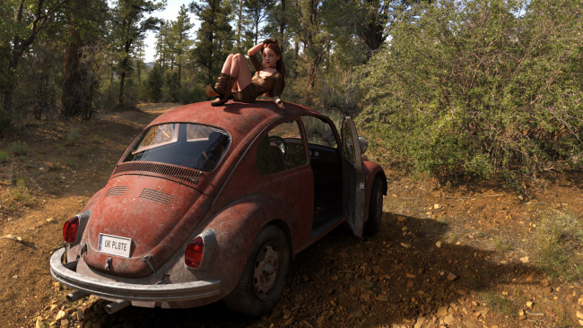 Обои картинки фото 3д графика, люди-авто, мото , people- car ,  moto, девушка, взгляд, фон