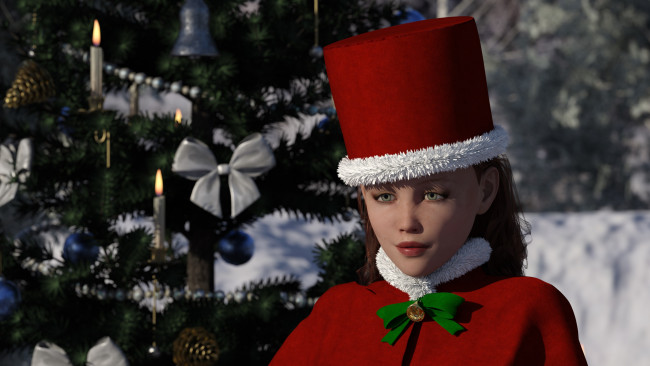 Обои картинки фото 3д графика, праздники , holidays, девушка, взгляд, фон