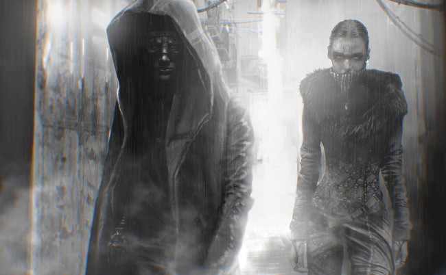 Обои картинки фото фэнтези, люди, взгляд, фон, мужчина, девушка