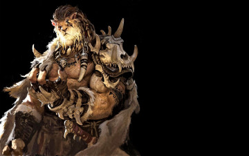 Картинка фэнтези существа воин лев украшения плащ оружие