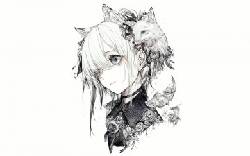 Картинка аниме животные +существа девушка лицо ушки лиса рыбка