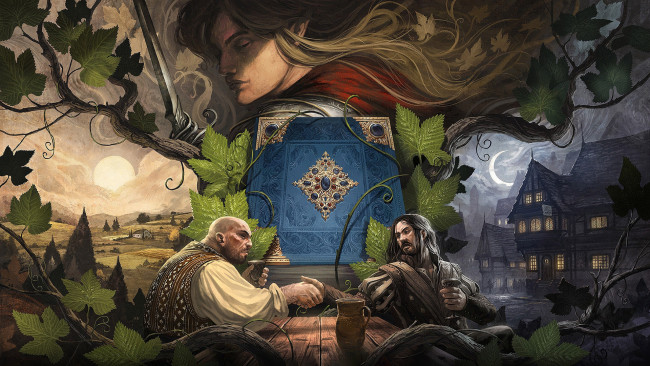 Обои картинки фото фэнтези, люди, книга, кувшин, стол, рукопожатие