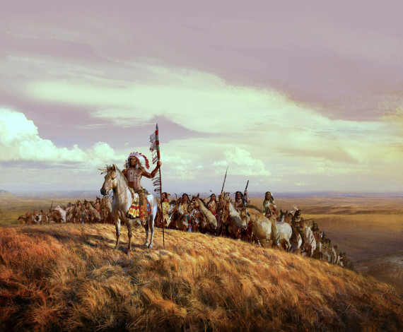 Обои картинки фото рисованные, люди, картина, индеец