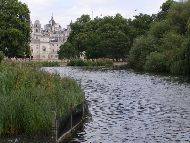 Обои картинки фото города, замки, луары, франция, флаги, дворец, деревья, пруд, камыш