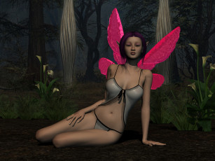 Картинка 3д графика elves эльфы крилья цветы эльфийка лес