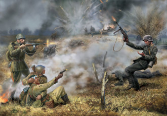 Картинка рисованные армия танк поле фашисты немцы русские