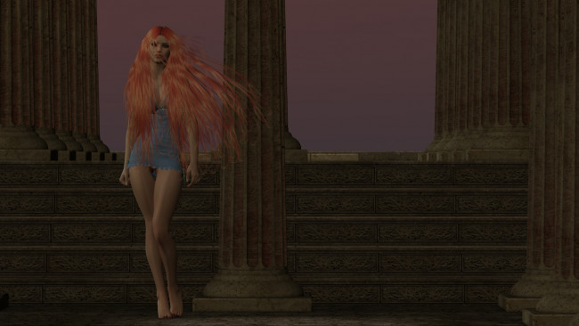 Обои картинки фото 3д, графика, people, люди, колонны, волосы, девушка