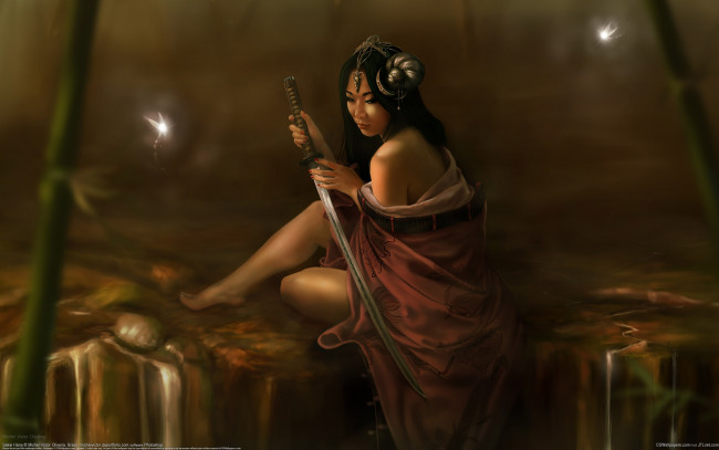 Обои картинки фото michel victor oliveira, фэнтези, девушки, michel, victor, oliveira, девушка, катана, меч