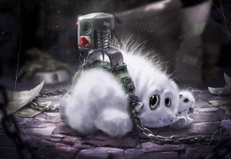 Картинка фэнтези существа арт пуговица зайчик кролик листы записи игрушка паутина пытки пыль пушистый белый пленник цепи зверек