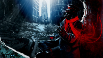 Картинка фэнтези романтика+апокалипсиса город апокалипсиса романтика шарф капитан руины развалины человек противогаз