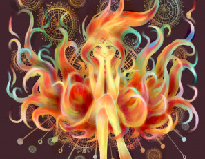 Картинка аниме животные +существа волосы улыбка румянец девушка