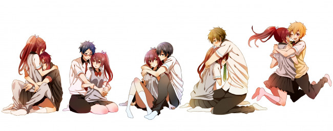 Обои картинки фото аниме, free, объятия, пары