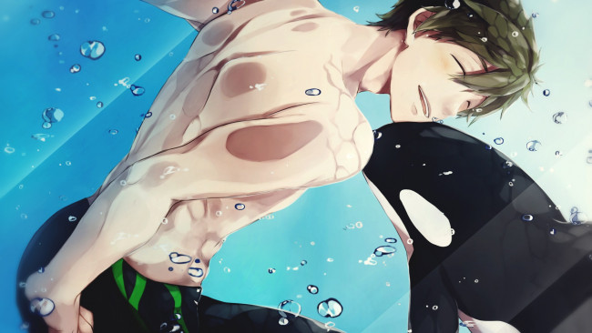 Обои картинки фото аниме, free, касатка, вода, парень