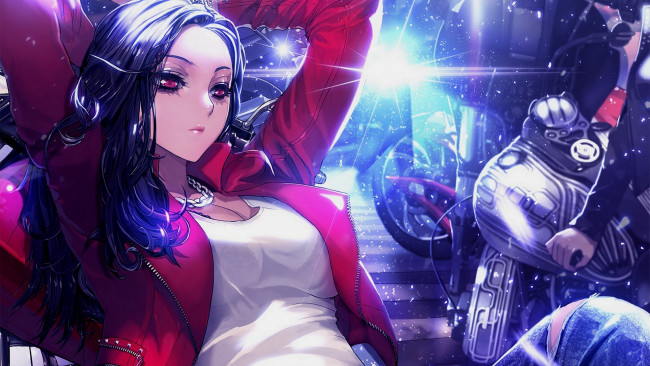 Обои картинки фото аниме, furyou michi gang road, мотоциклы, девушка, арт