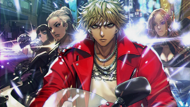 Обои картинки фото аниме, furyou michi gang road, парни, арт, девушка