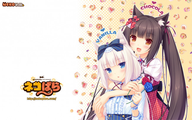 Обои картинки фото nekopara, аниме, фон, взгляд, девушки