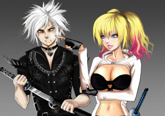 Картинка аниме оружие +техника +технологии мужчина девушка меч