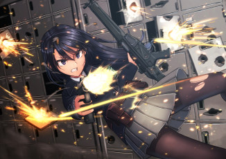 Картинка аниме оружие +техника +технологии взгляд фон девушка