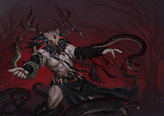 Картинка фэнтези существа фон змеи существо маска