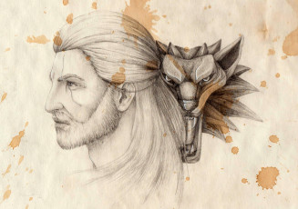 Картинка разное арты пятна геральт ведьмак голова знак волк