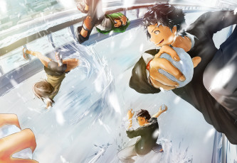 Картинка аниме зима +новый+год +рождество senni арт школьники парни девушки снежки