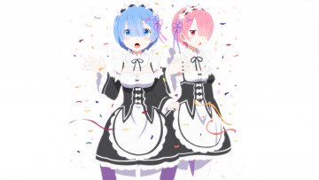 Картинка аниме re +zero+kara+hajimeru+isekai+seikatsu anime горничные сёстры art rem девушки ram zero kara hajimeru isekai seikatsu