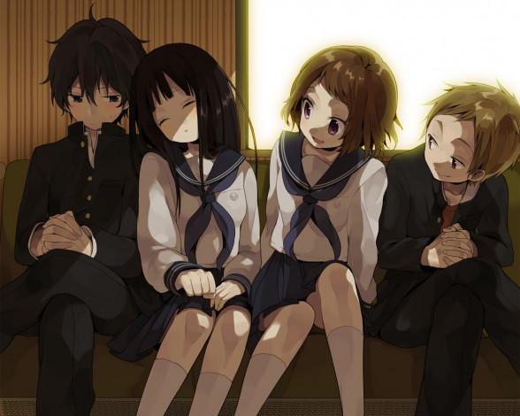 Обои картинки фото аниме, hyouka, фон, девушки, взгляд
