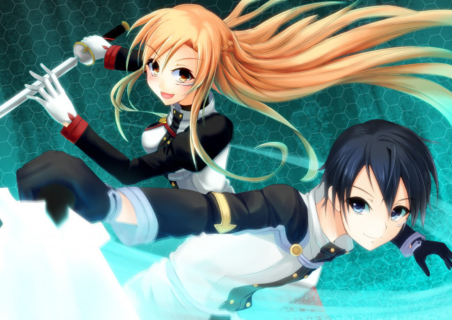 Обои картинки фото аниме, sword art online, асуна, kirito