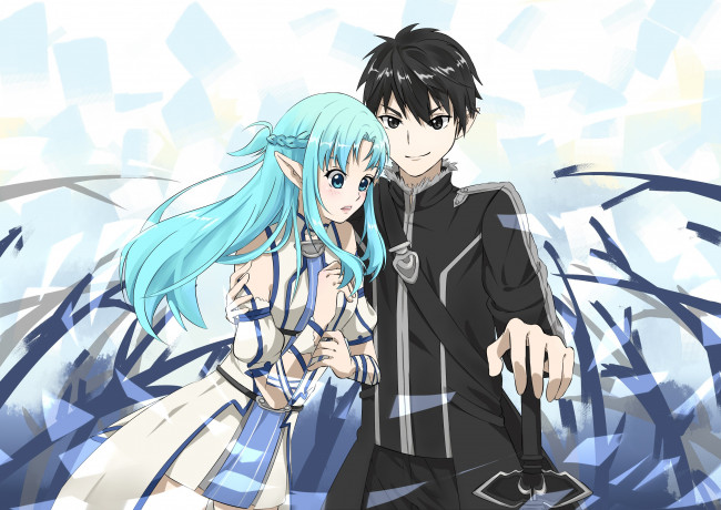 Обои картинки фото аниме, sword art online, девушка, взгляд, фон