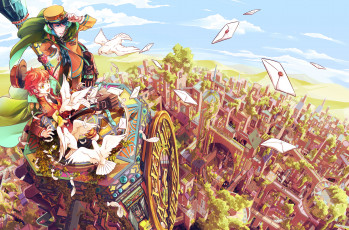 Картинка аниме животные +существа парни голуби город письма почта