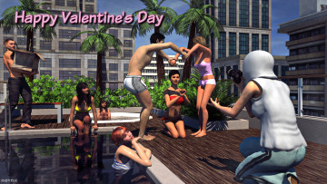 Картинка 3д+графика праздники+ holidays фон взгляд девушки бассейн