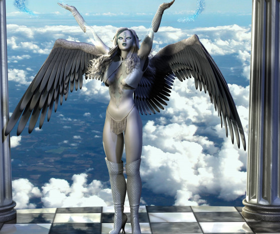 Обои картинки фото 3д графика, ангел , angel, фон, взгляд, девушка