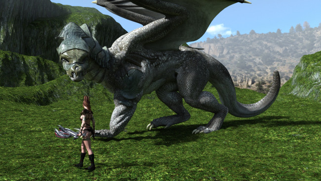 Обои картинки фото 3д графика, фантазия , fantasy, дракон, фон, девушка, взгляд