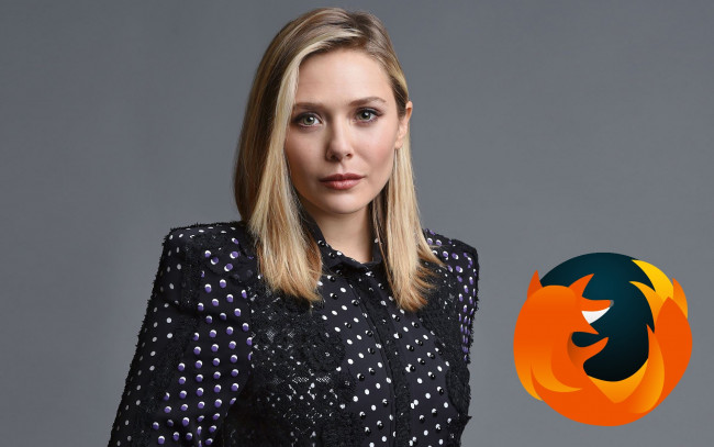 Обои картинки фото компьютеры, mozilla firefox, логотип, девушка, взгляд, фон