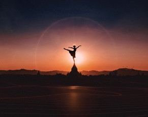 Картинка разное компьютерный+дизайн девушка балерина нимб закат здания силуэты