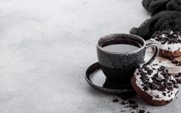 Картинка еда кофе +кофейные+зёрна чашки пончики